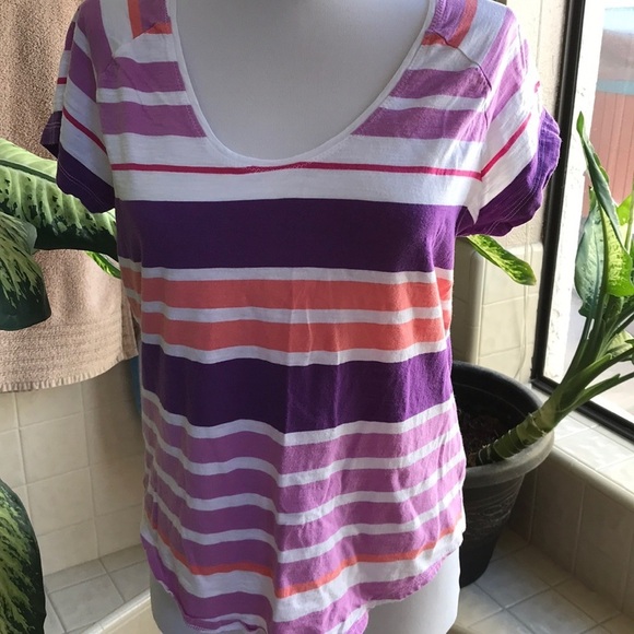 JCP White/purple/coral striped scoop neck tee - Picture 1 of 6